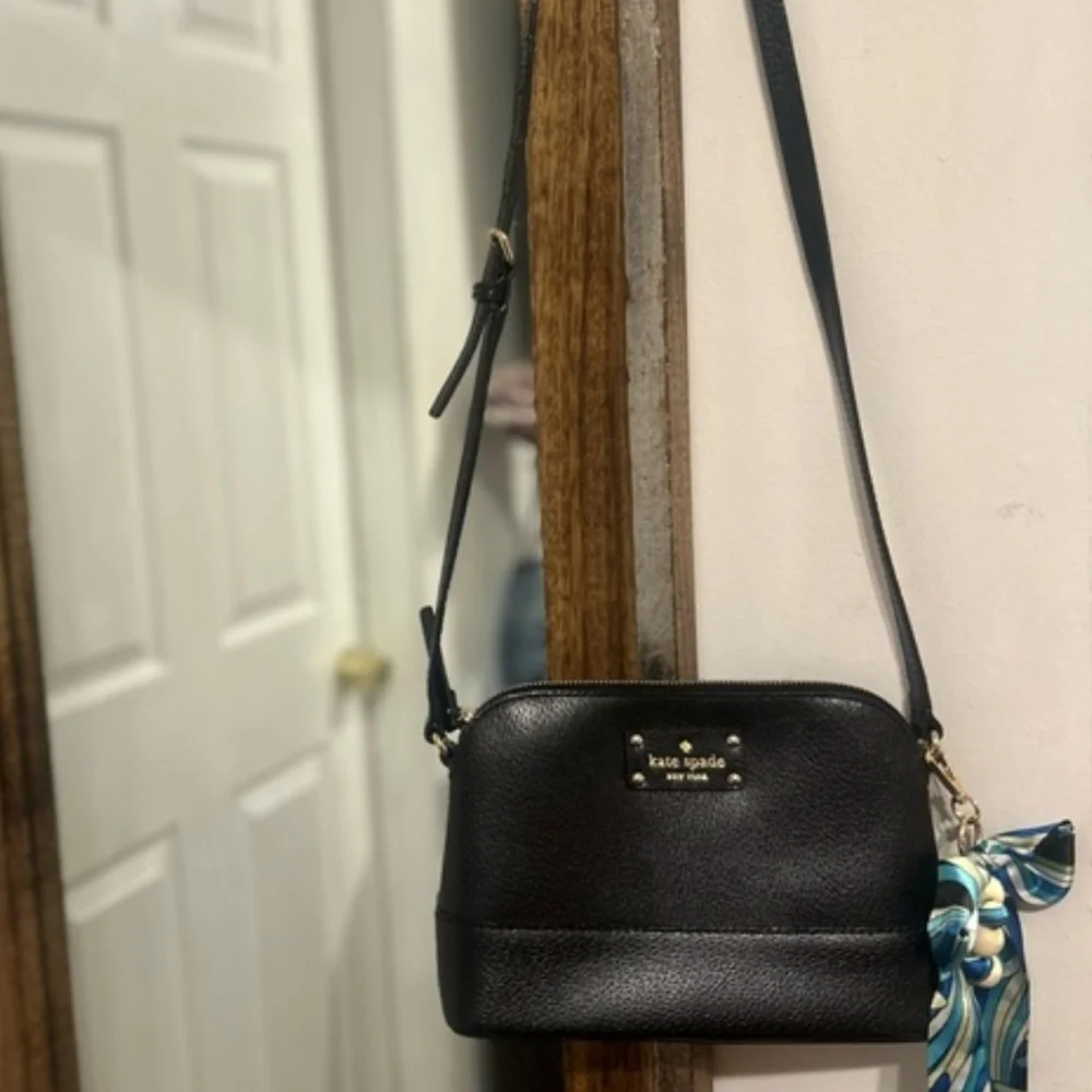 Kate Spade Black Leather Crossbody Bag with Scarf Accent